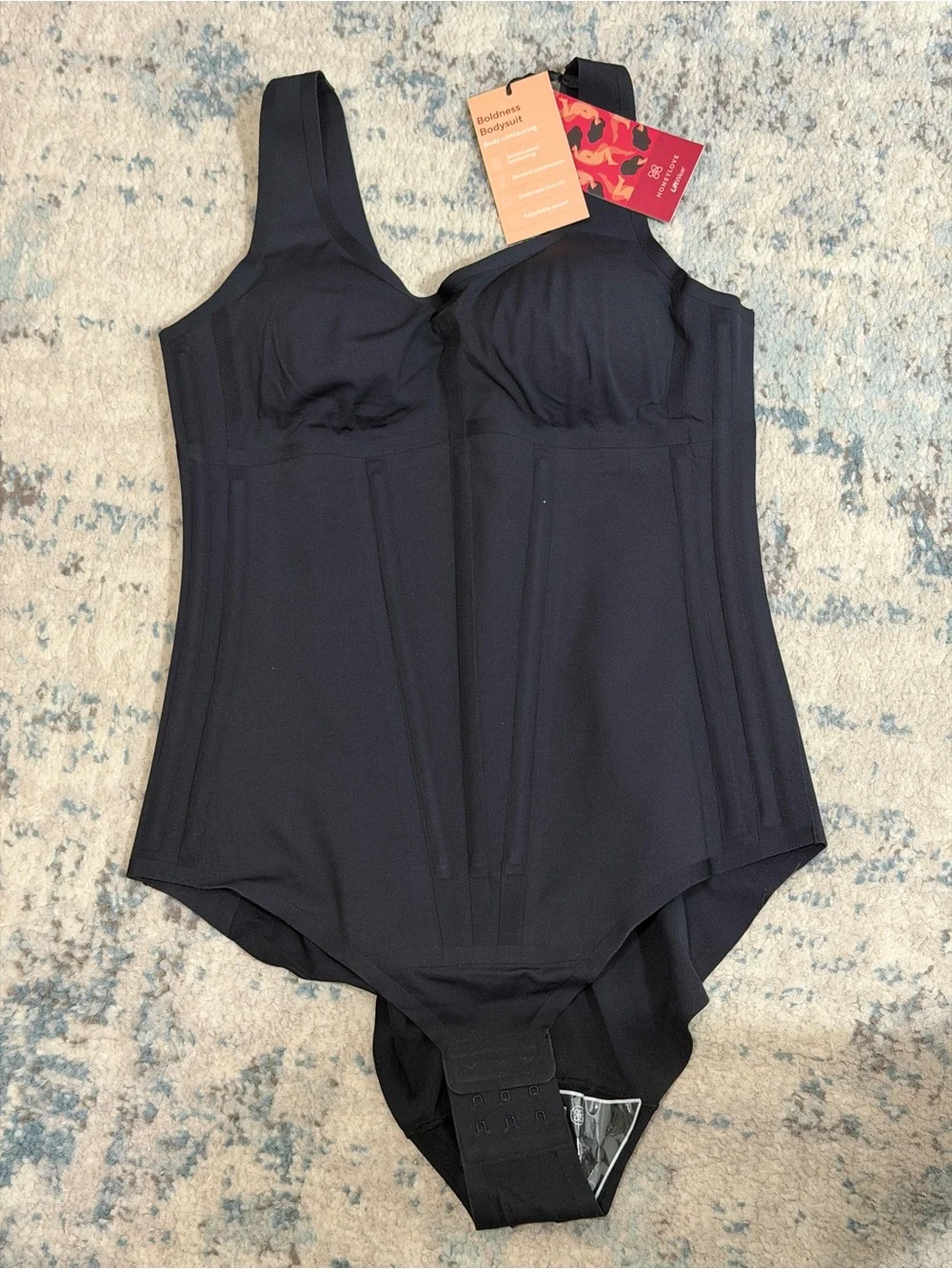 Honeylove Womens Boldness Bodysuit Sz Medium Jet Black Shaping Boned Shapewear